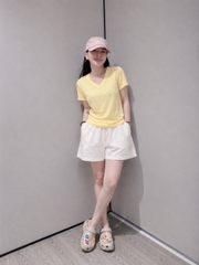 SET1003- Set áo đũi vàng phối quần short trắng