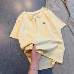 Set971-Set áo cotton vàng phối quần dài bo ống