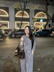 SET846-bộ nỉ xám khóa trước chất nỉ dáng dài