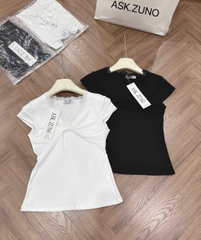 A351- Áo viền ren xoắn ngực 2 màu đen-trắng