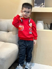 bt708- Bộ nỉ cua mềm Oto đỏ - quần đen in pet