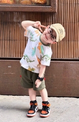 BT321- Bộ khủng long loanh trắng- mix quần cua xanh rêu vây