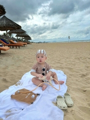 BT335- Bộ bơi bé trai kèm mũ kẻ màu nâu