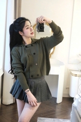 A445- Áo len xanh rêu phối cúc hàng nhà máy đủ tem mác