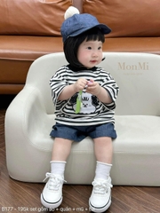 BT052-Bộ JEANS kẻ kèm mũ trẻ em VNXK