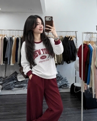 Set1060- Set nỉ haida Ny xám phối quần đỏ suông
