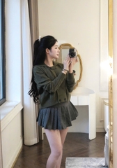 A445- Áo len xanh rêu phối cúc hàng nhà máy đủ tem mác