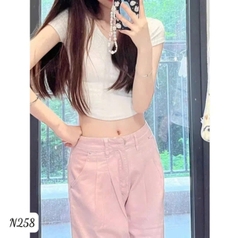 QUAN022-Quần JEANS suông màu hồng dài chuẩn 103cm ống 26