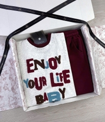 set856- Set chữ nỉ hai da phối quần đỏ viền