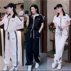 SET731- Set quần áo gió dài tay kéo khoá 2 màu đen trắng