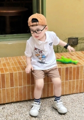 BT504- Bộ polo cotton cứu hộ mix quần ghi nhạt kaki chun