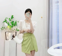 Áo sơ mi tơ viền ngọc tay bồng 3 màu