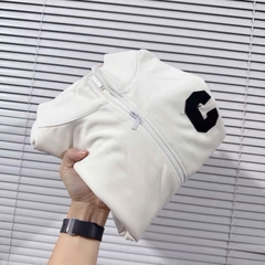 Set813- Set nỉ cua trắng đáp chữ C dáng dài quần bo