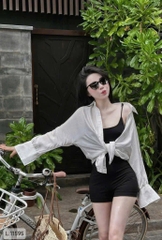 Set957- Set áo đũi trắng mix jum đen