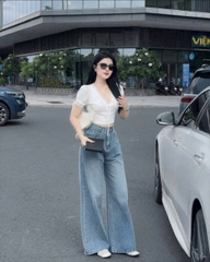 Quan080- Quần jean suông xanh dáng dài 102cm