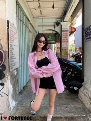 🍀A400- ÁO SMI KẺ XANH - HỒNG chất thô đũi dáng suông