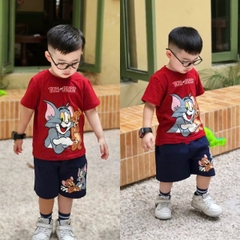 BT528- Bộ mèo Tom, đỏ đất mix quần in lụa cao cấp