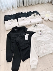 A152- Áo bomber da túi hộp 2 màu đen và be 2 lớp