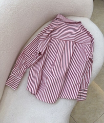 A258- áo sơ mi kẻ đỏ dáng suông chất thô lụa