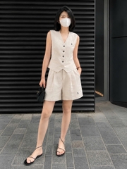 SET1020 -Set áo gile linen phối quần short