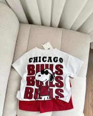BT489- Bộ CHICAGO áo cotton trắng mix quần cua màu đỏ