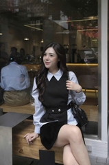 A149-Áo kiểu nữ kẻ sọc phối đai eo