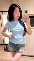 A610-Áo thun cotton thêu cá xanh dương hàng nhà máy đủ tem