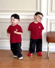 BT835- Bộ áo cộc tay đỏ ngựa phối quần jean đen bé trai 9-26kg