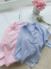 🍀A400- ÁO SMI KẺ XANH - HỒNG chất thô đũi dáng suông