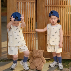 BT857-COMBO 3 bộ thun sát nách xanh trắng cho bé 9-25kg