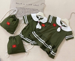 BT470- bộ/đầm trẻ em màu bộ đội chất cotton tặng kèm balo xinh