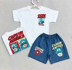 BT483- Bộ captain trắng xanh áo mix quần cua