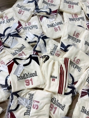 Set870-Bộ cotton nỉ màu be thêu chữ BLOOD áo cộc quần dài