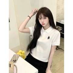 A574-Áo polo trắng thêu gấu hàng nhà máy đủ tem