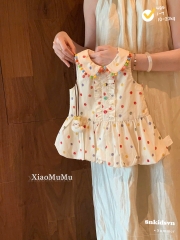damgai03- Đầm bé gái bi nhiều màu dang suông bồng cổ sen