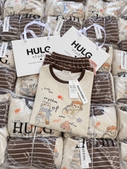 SET1078- Bộ mặc nhà díp lông áo in hình phối quần suông kẻ nâu
