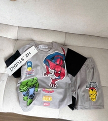 BT550-Bộ thun cộc bé trai Siêu nhân xám đen