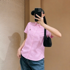 A621-Áo sơmi cộc tay thêu ngựa 2 màu xanh hồng hàng nhà máy đủ tem
