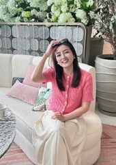 A488-Áo len cadigan cộc tay màu hồng Hot Hit mẫu mới 2026 hàng nhà máy đủ tem