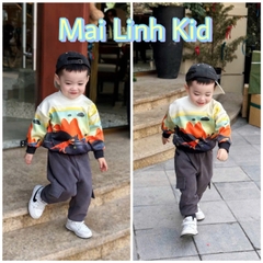 BN323-Bộ nỉ bông KHỦNG LONG CAM mix nỉ bông núi hộp bé trai