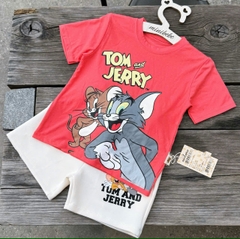 BT536- Bộ áo cotton mèo Tom hồng mix quần nỉ cua in pet