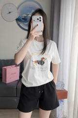 Set867- Set áo thun THÊU NGỰA cộc phối quần short đen vải umi mềm mát