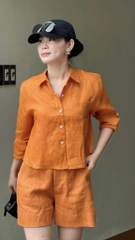 ☘️ SET560- SET BỘ ORANGE NƠ SAU XẮN TAY QUẦN SHORT LỠ🌿