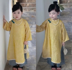 [KEM Vòng + Bờm]  bt775- Bộ áo dài gấm lụa 4 tà bé gái 3 màu cao cấp