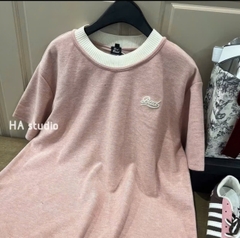 A251-ÁO Thun dáng suông rộng Hồng passtel vải cotton tăm