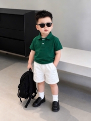 BT1008- Bộ áo polo cộc THÊU N-G.U.Aa  mix quần kaki mềm bé trai
