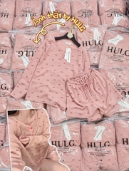 Set1042- Bộ pijama mặc nhà nơ hồng vải tăm mềm