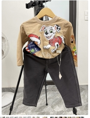 Bt780- Bộ ao cotton cứu hộ màu nâu mix quần jeasn màu ghi