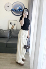 Quan099- Quần suông tăm màu be dáng dài 90 cm