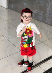 BN089- Bộ thun MARVEL SAO VÀNG bé trai áo cotton mix quần cua